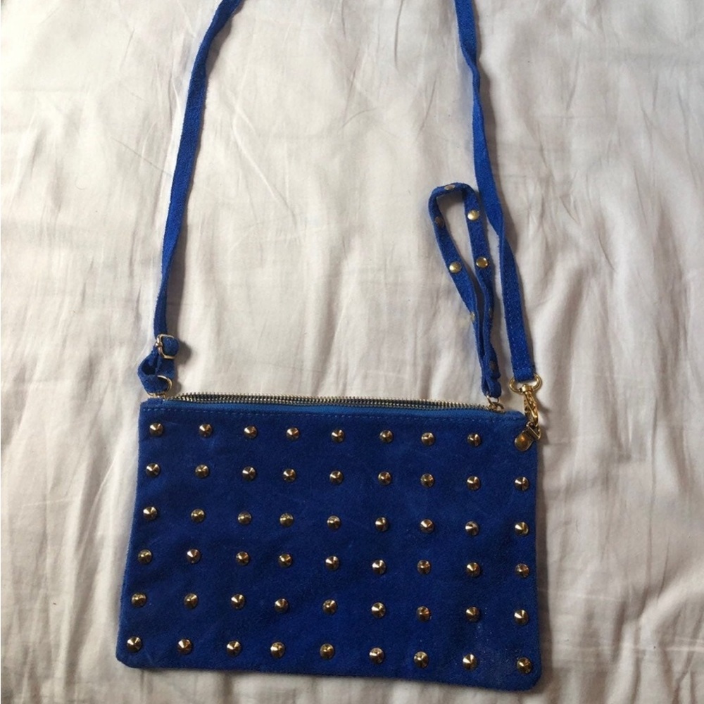 Suede Crossbody or clutch/wristlet with studs